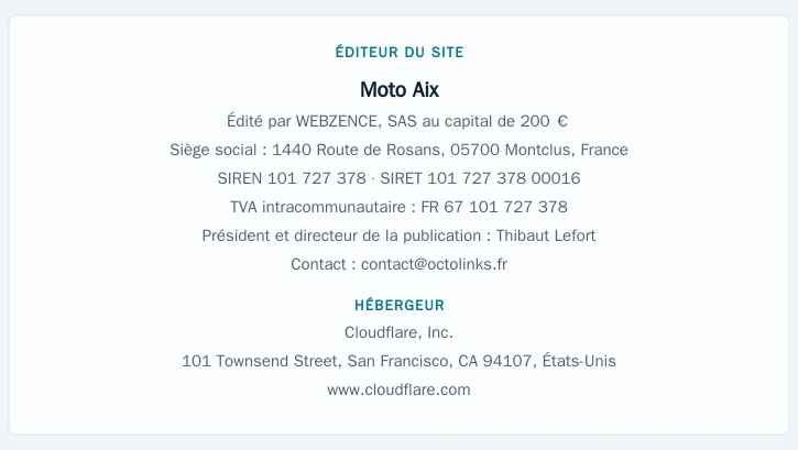 Coordonnées légales de l&rsquo;éditeur et de l&rsquo;hébergeur du site